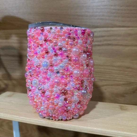 Pink rhinestone wine tumbler - Picture 3 of 4